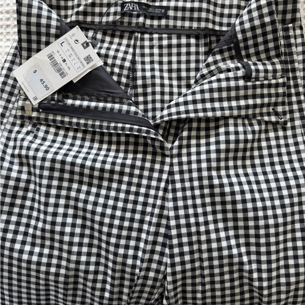 ZARA Black & White High- Waisted Gingham Pants